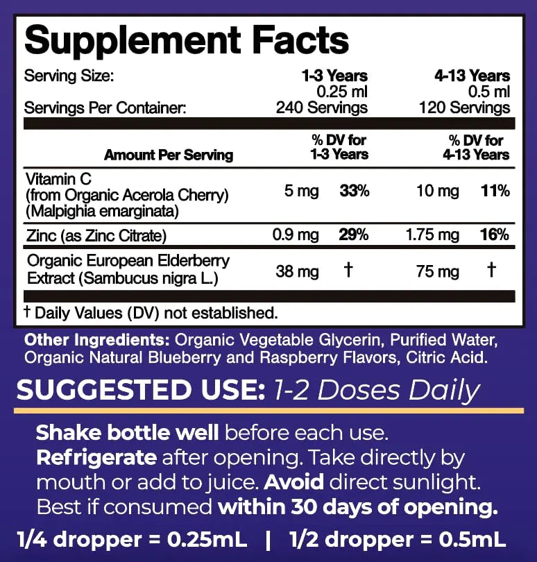 Tropical Oasis USDA Organic Liquid Vitamin Drops with Elderberry, Vitamin C and Zinc for Toddlers & Kids | Sugar Free | Vegan | Non-GMO | 2 Fl Oz Tropical Oasis