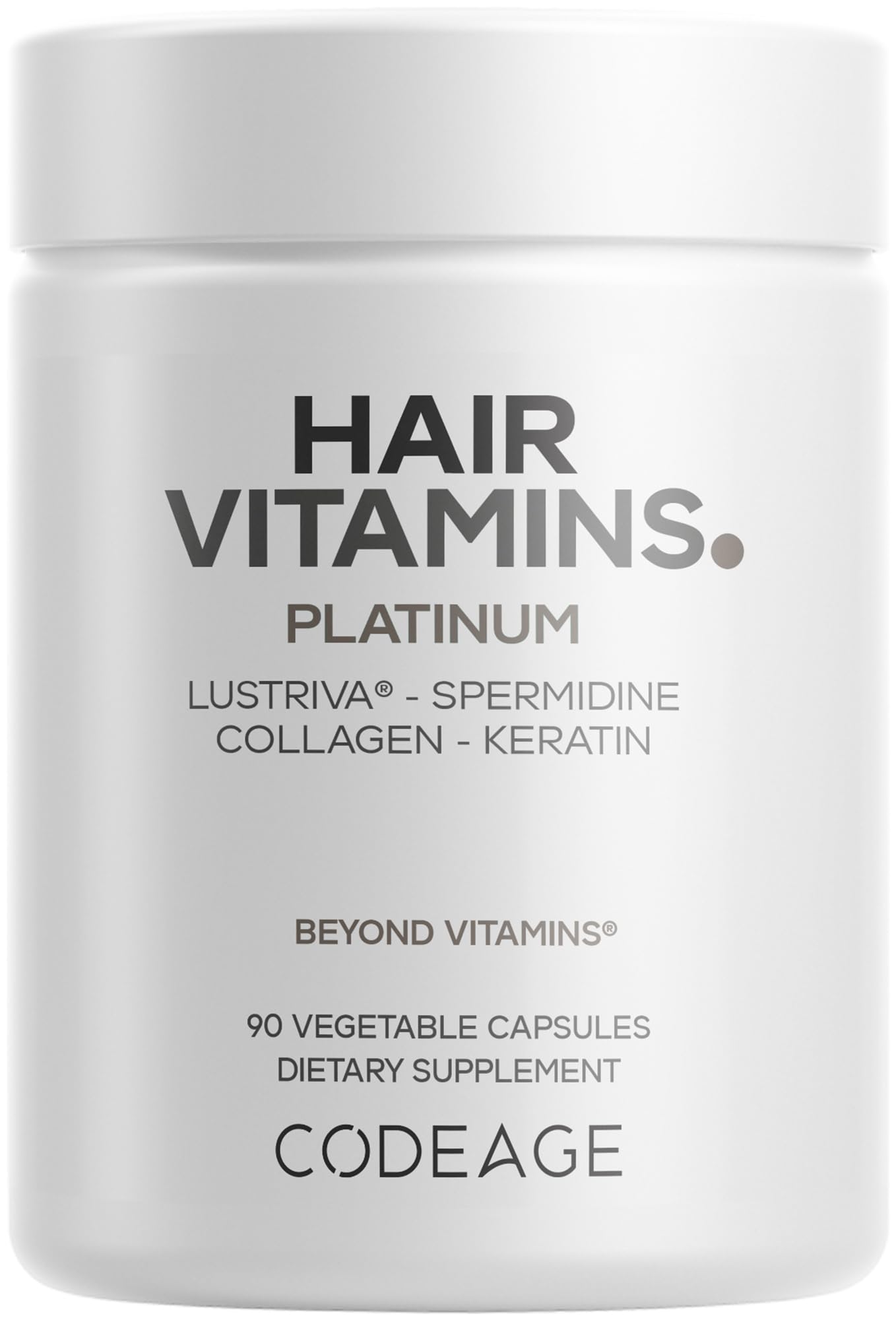 Codeage Hair Vitamins Platinum - Lustriva Hair Growth Support, Spermidine, AstraGin, Biotin, Keratin, Collagen, Enzymes, Omega-3, Multivitamins, Probiotics – Healthy Hair Supplement - 90 Capsules CodeageBuy Supplements Australia
