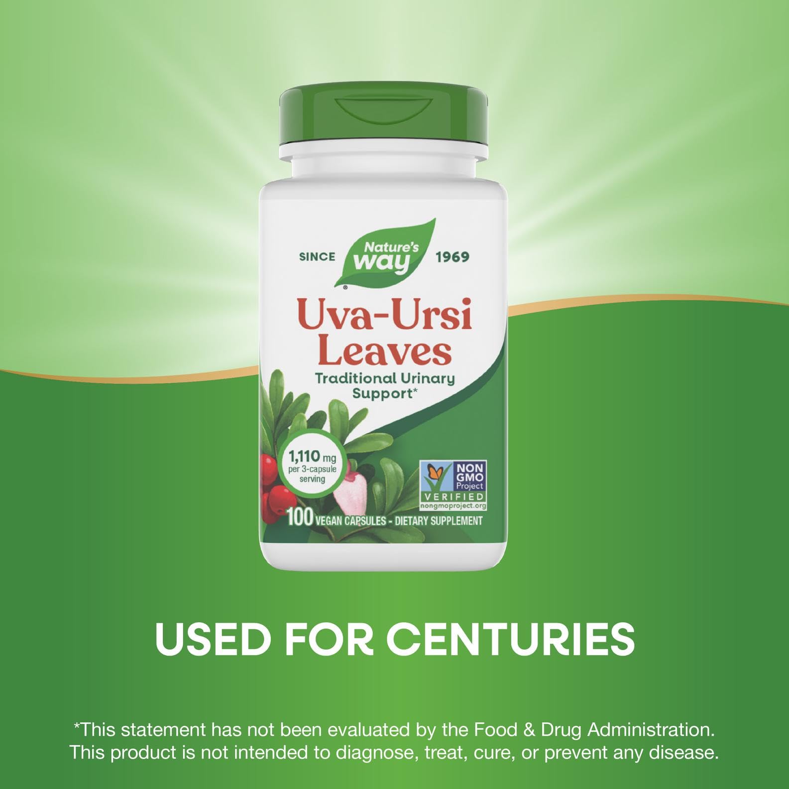 Nature's Way Uva Ursi Leaves, Traditional Urinary Support*, 1,110 mg per 3-Capsule Serving, Non-GMO Project Verified, Herbal Dietary Supplement, Gluten Free, 100 Vegan Capsules (Packaging May Vary) Nature's WayBuy Supplements Australia