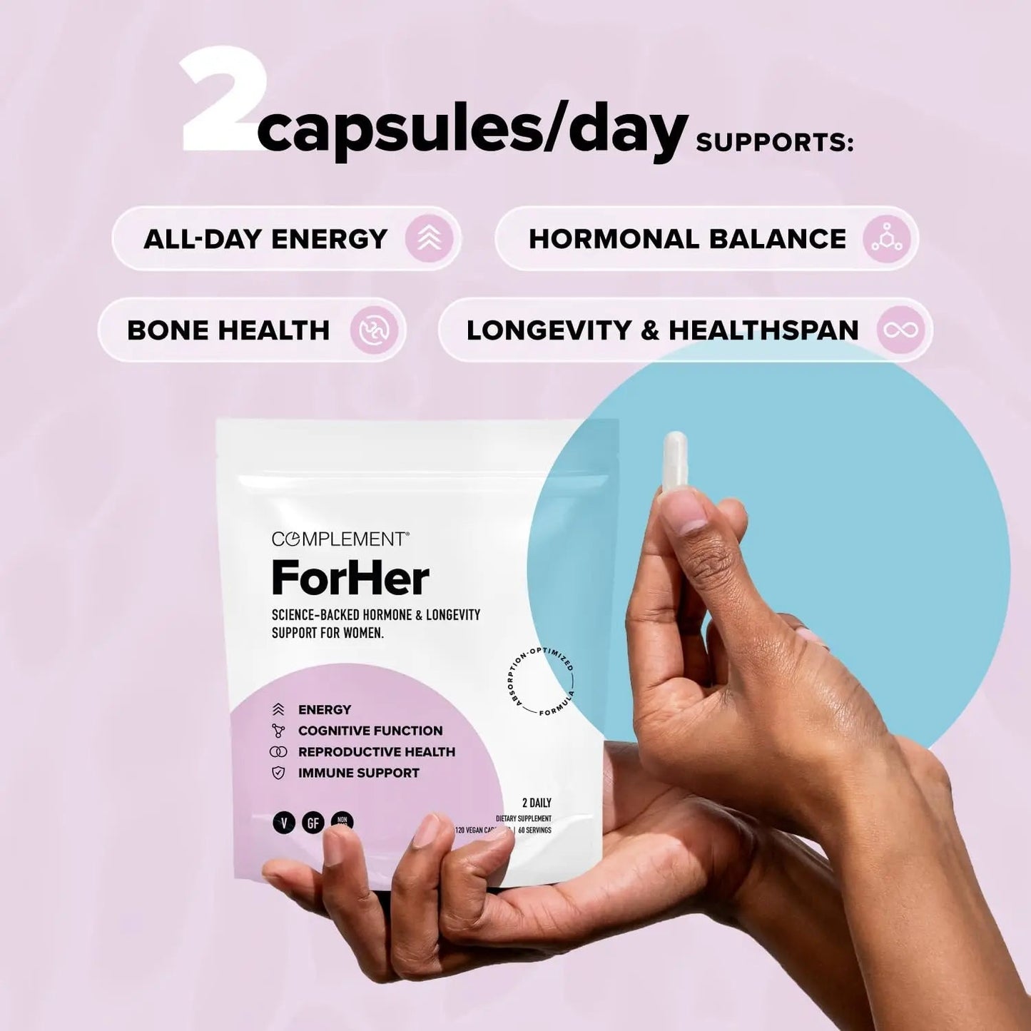 Complement ForHer Multivitamin - Hormone Balance for Women (60 Servings) Inositol Supplement, Longevity Support- B9, Iron - 120 Capsules ComplementBuy Supplements Australia