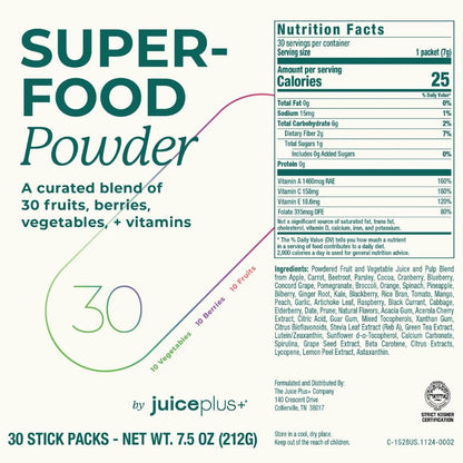 Juice Plus+ - Superfood Powder - Drink with 30 Fruits Berries Veggies Plant Vitamins for Refreshing Immune Wellness Boost - 30 Stick Packs Juice Plus+Buy Supplements Australia