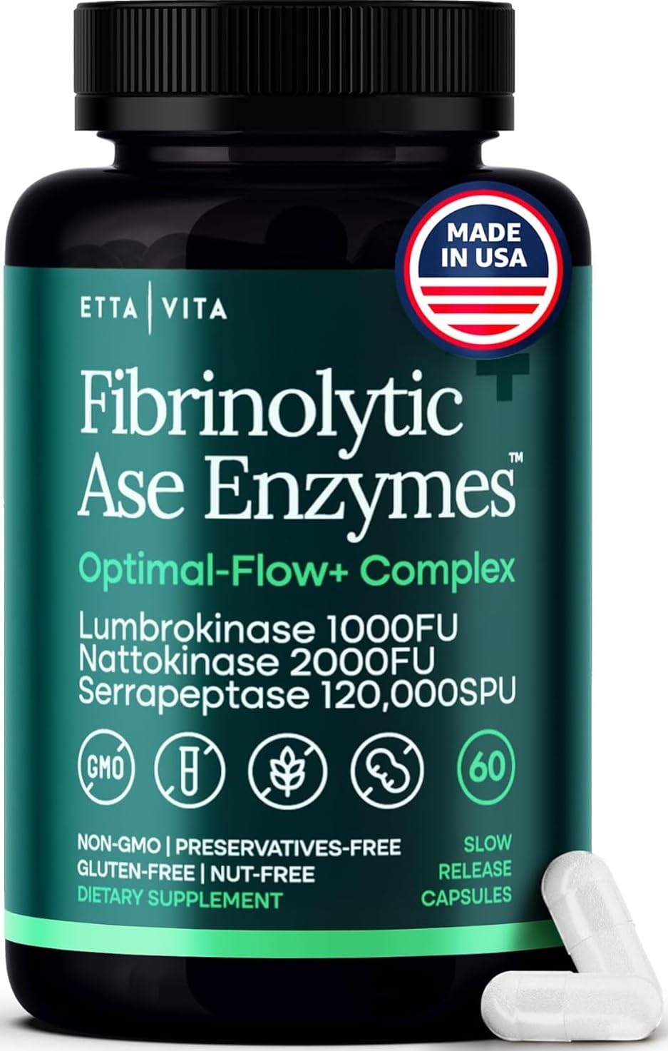 Potent Nattokinase 4000 FU Serrapeptase 240000 SPU Lumbrokinase 2000 FU Supplement - Proteolytic Enzymes Capsules for Energy Support, Digestion, Detox, Cognition & Gut Health for Men & Women Etta VitaBuy Supplements Australia