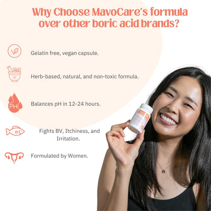 MavoCare, Inc. Boric Acid 600mg The Fighter with Added Calendula Vegan Capsule- Fights BV and Irritation- Gentle MavoCare, Inc.Buy Supplements Australia
