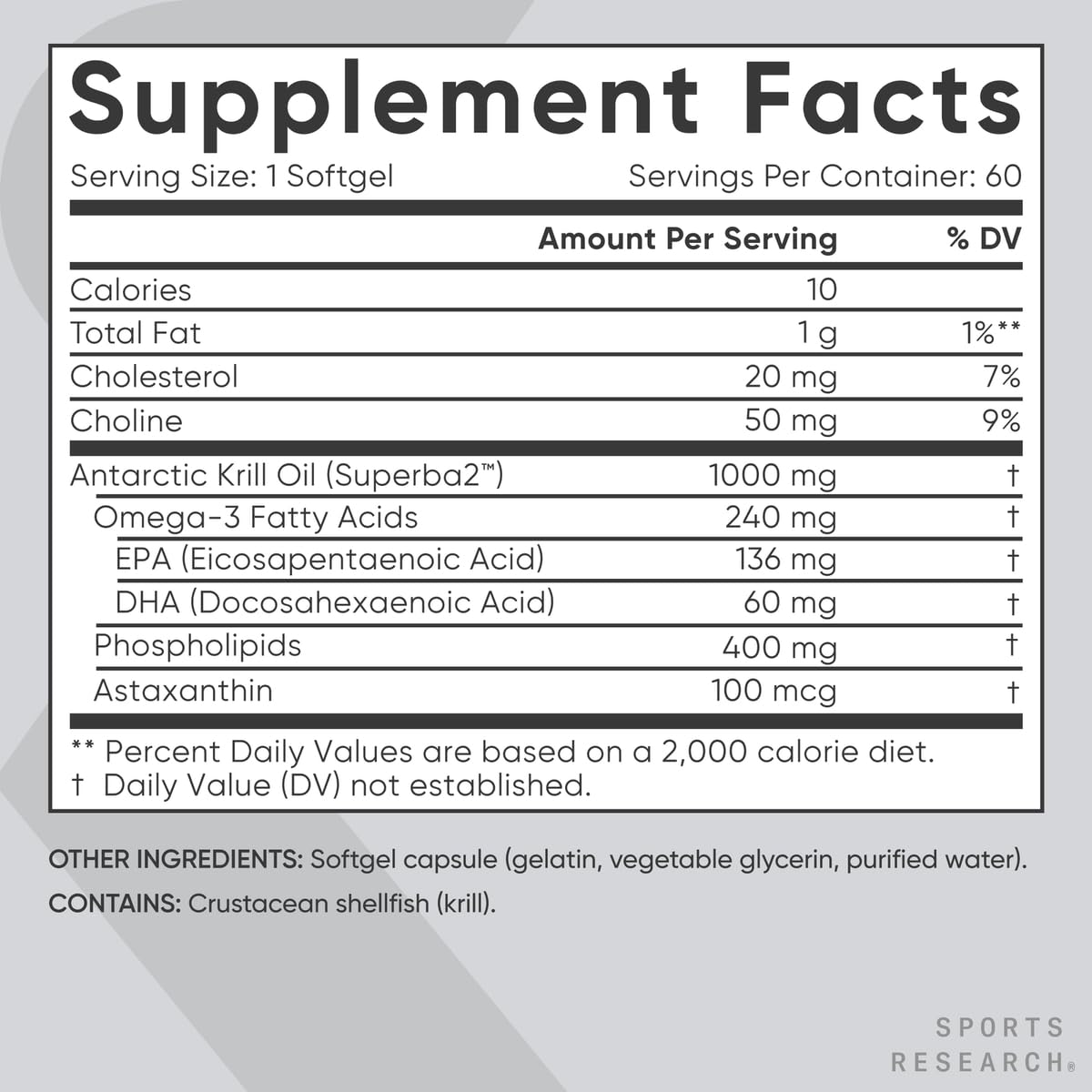 Sports Research® Omega-3 Krill Oil 1000mg - Pure Antarctic Superba Krill with Phospholipids, Choline & Astaxanthin - MSC Certified Sustainable · Non-GMO · Gluten Free - 60 Softgels Sports ResearchBuy Supplements Australia
