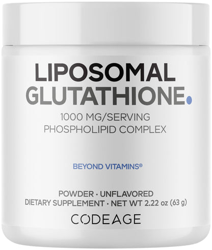 Codeage Liposomal Glutathione Powder - 1,000 mg Vegan Reduced L-Glutathione per Serving, Liposomal Delivery - 2-Month Supply - Unflavored - Phospholipid - Non-GMO Gluten-Free - 2.22 Oz CodeageBuy Supplements Australia