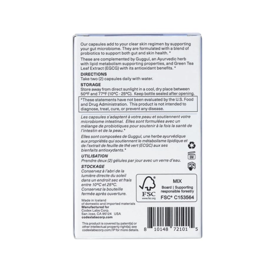 Codex Labs Shaant Clear Skin Supplement – 60 Vegan Capsules | Acne Probiotics with 9-Strain Blend, Green Tea EGCG & Guggul – Daily Support for Acne-Prone Skin & Clear Complexion Codex LabsBuy Supplements Australia