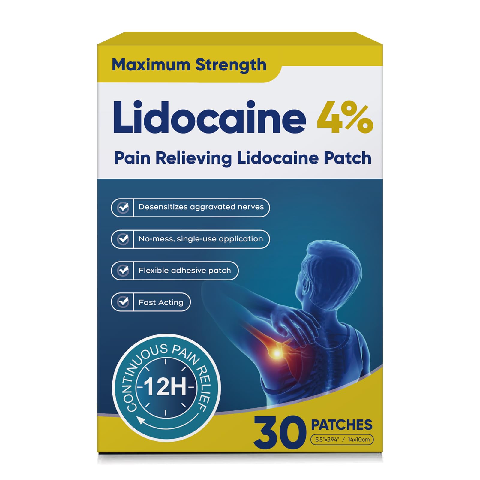 YOAPA Teemofe 4% Lidocaine Patches, Maximum Strength Pain Relieving Patch for Back, Neck, Shoulder, Knee and Muscle Soreness - 12 Hour Efficient Relief-009 YOAPABuy Supplements Australia