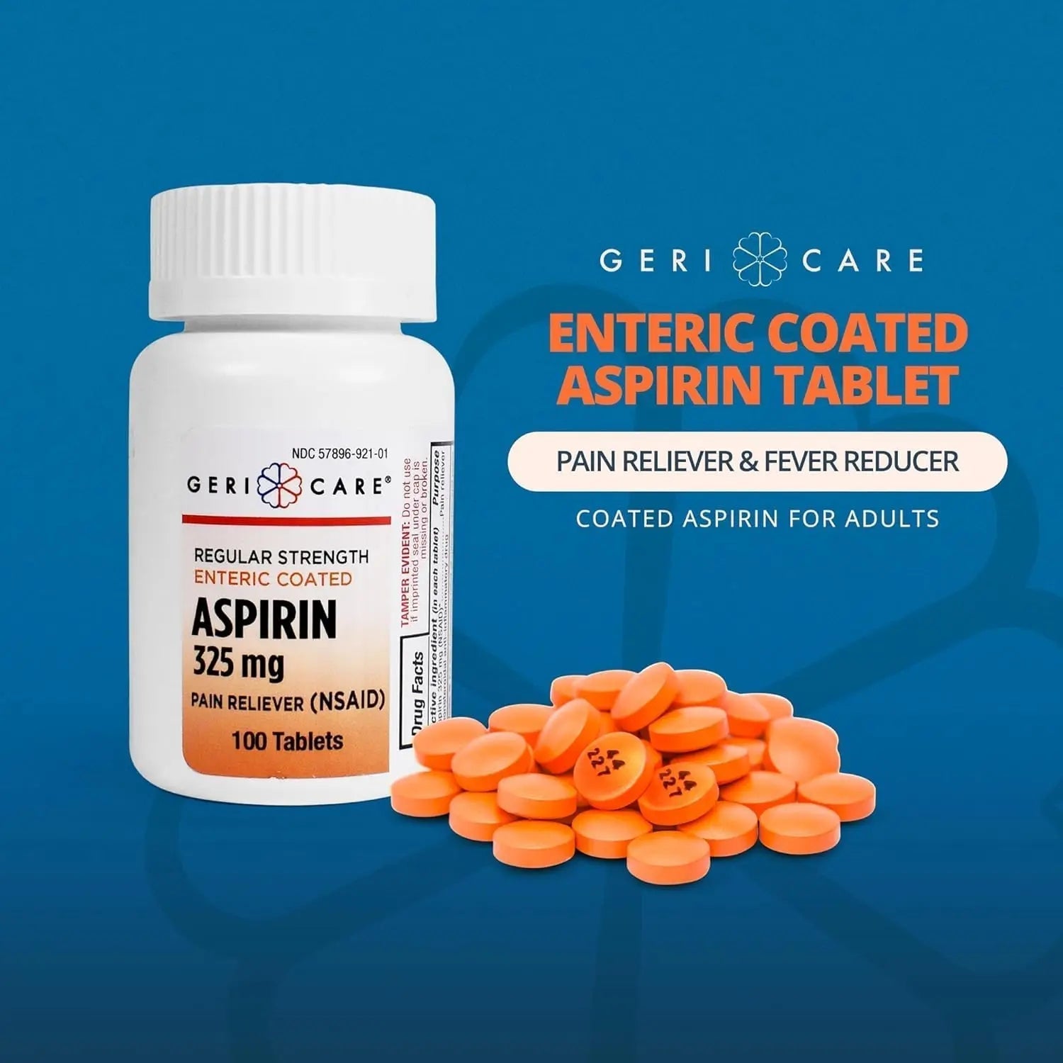 Enteric Coated Aspirin Tablets 325mg (100 Count) by GeriCare- NSAID Pain Reliever & Fever Reducer Coated Aspirin for Adults- Regular Strength Aspirin for Headache Arthritis Menstrual & Muscle Pain GeriCareBuy Supplements Australia