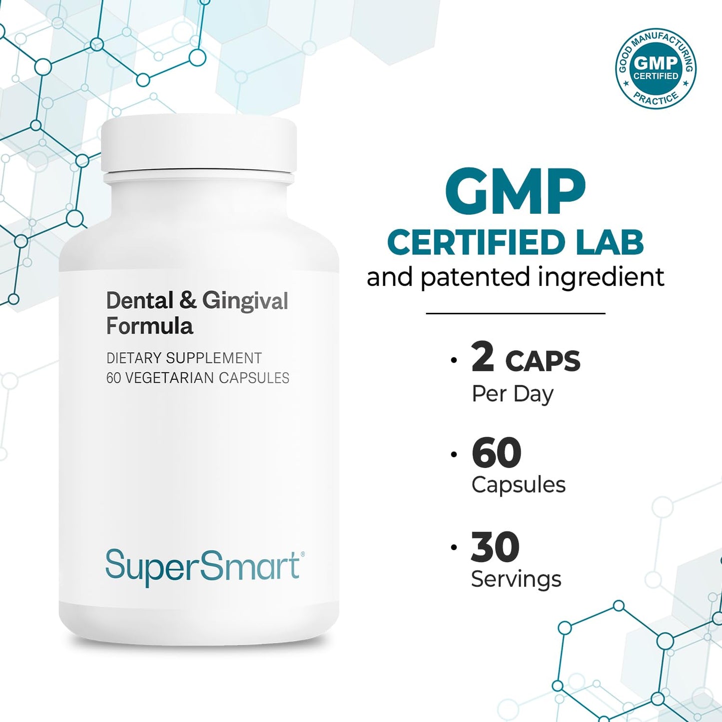 Supersmart - Dental & Gingival Formula (Patented) - Oral Care Supplement - with TEES-10 | Non-GMO & Vegan - 60 Vegetarian Capsules SupersmartBuy Supplements Australia