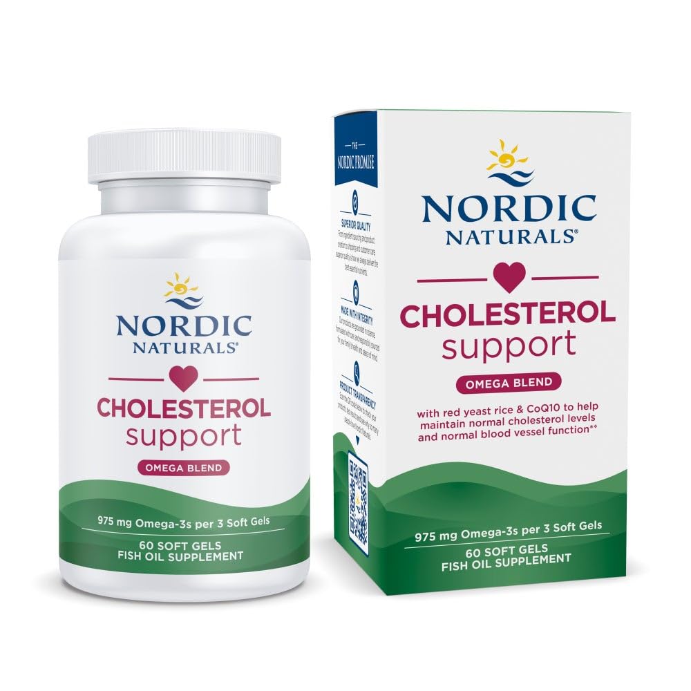 Nordic Naturals Cholesterol Support, Lemon - 60 Soft Gels - 975 Omega-3 + Red Yeast Rice & CoQ10 - Normal Cholesterol, Antioxidant Support - EPA & DHA - Non-GMO - 20 Servings Nordic NaturalsBuy Supplements Australia