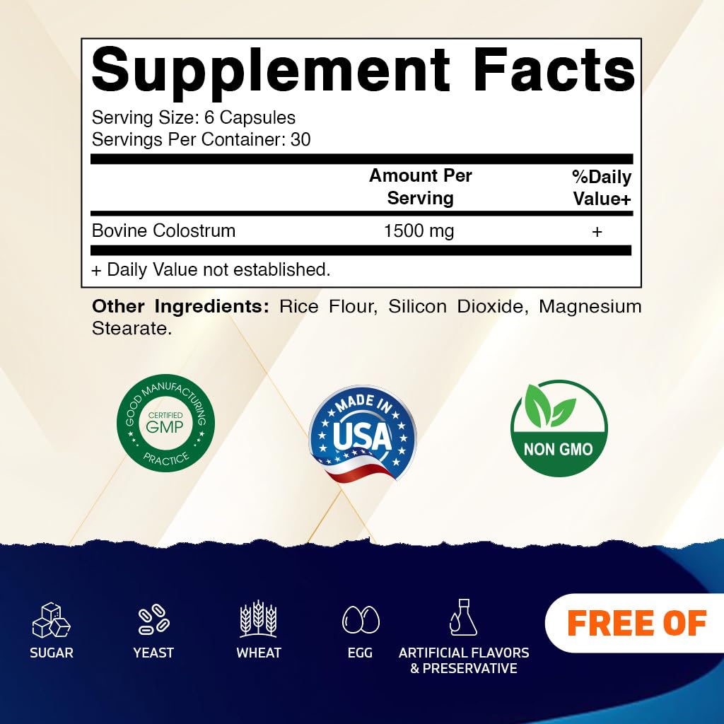 Vitamatic Bovine Colostrum 30% IgG Supplement 1500 mg per Serving - Supplement for Gut Health, Hair Growth, Beauty, Muscle Recovery, & Immune Support - 180 Veg Capsules VitamaticBuy Supplements Australia