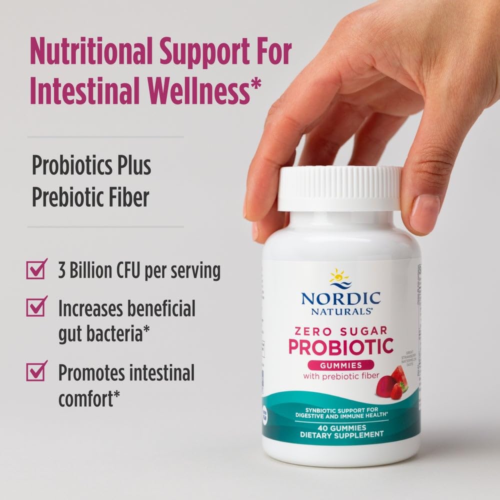 Nordic Naturals Zero Sugar Probiotic Gummies - Strawberry Watermelon Flavor - 40 Gummies - Supports Digestive Wellness & Immune Health - Non-GMO - Third Party Tested - Vegan - 20 Servings Nordic NaturalsBuy Supplements Australia