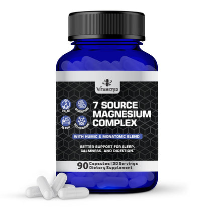 Magnesium Complex for Sleep, Relaxation, Digestion & Calm – Magnesium Glycinate, Citrate, Bisglycinate, Carbonate, Malate, Orotate, Taurate, + Humic/Fulvic for High Absorption - 90 ct. VITAMIZEDBuy Supplements Australia