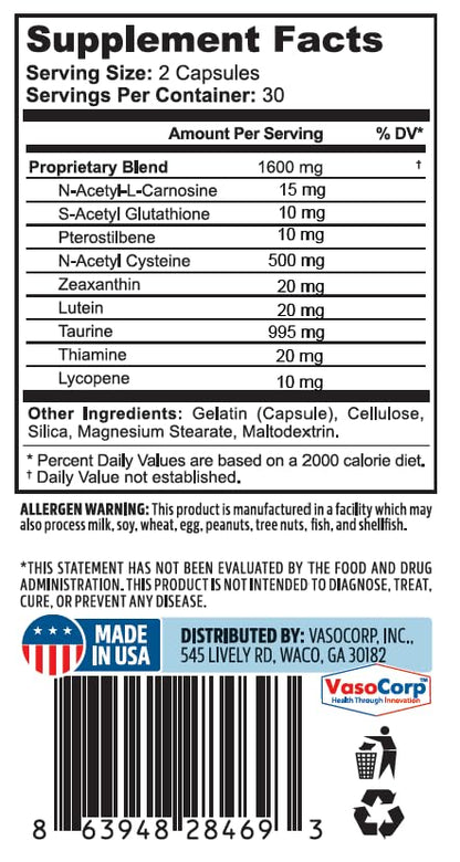 NeuropAWAY Eye Support Supplement 60CT with Lutein N-Acetyl L-Carnosine S-Acetyl Glutathione N-Acetyl Cystiene Pterostilbene Lycopene Zeaxanthin to Support Healthy Vision, Helps Blurry and Dry Eyes NeuropAWAYBuy Supplements Australia