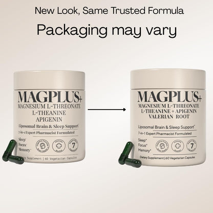 MAGPLUS+ Magnesium L-Threonate w Apigenin & L Theanine | 7-Ingredient Sleep Blend | Brain, Memory, & Sleep Support | Liposomal Magnesium Threonate Supplement (60 Capsules) Plus+UltraBuy Supplements Australia