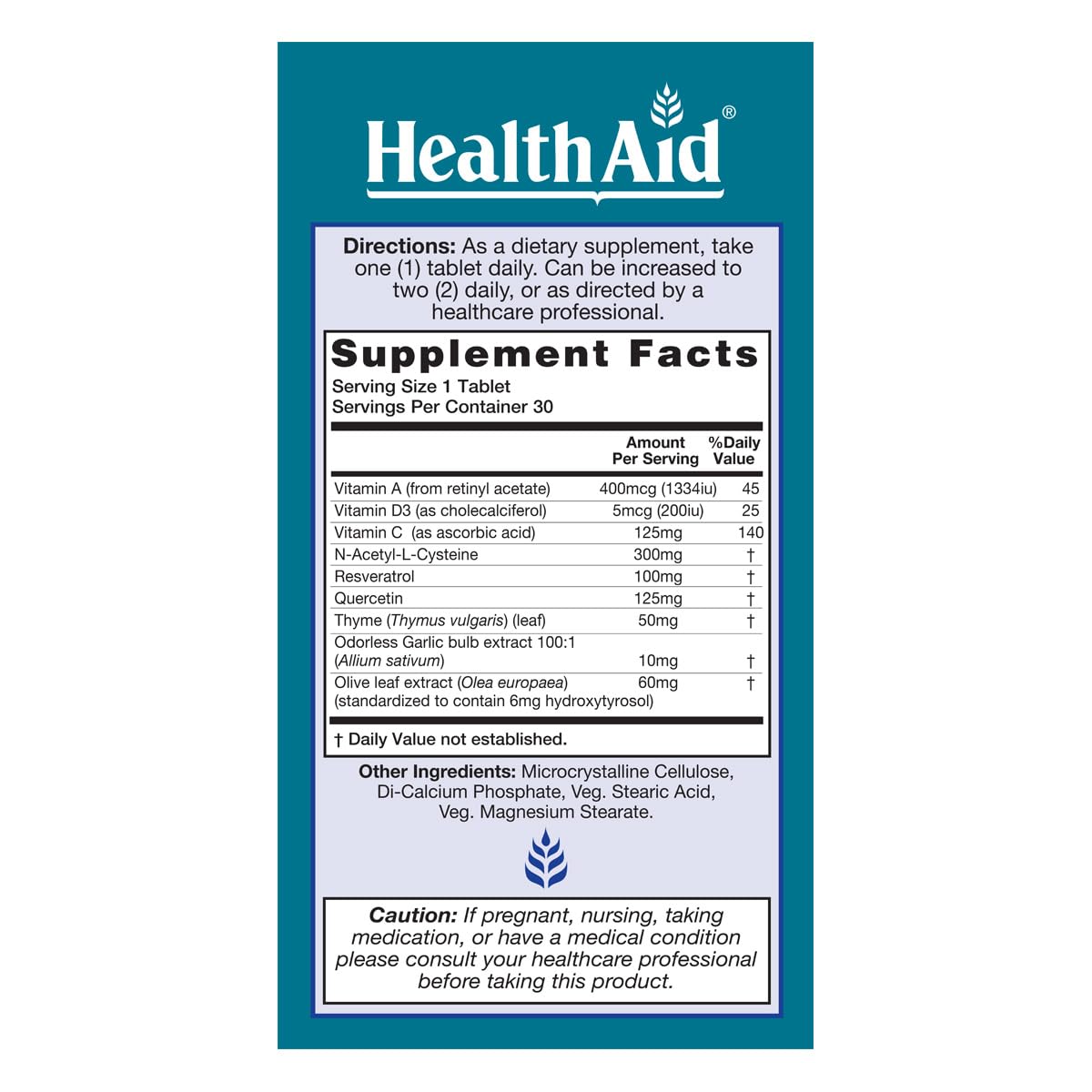 HealthAid LungForte 30 Tablets – Daily Antioxidant Lung Support with NAC, Resveratrol, Olive Leaf, Thyme & Vitamins A, C & D3 – Vegetarian, Non‑GMO HealthAidBuy Supplements Australia