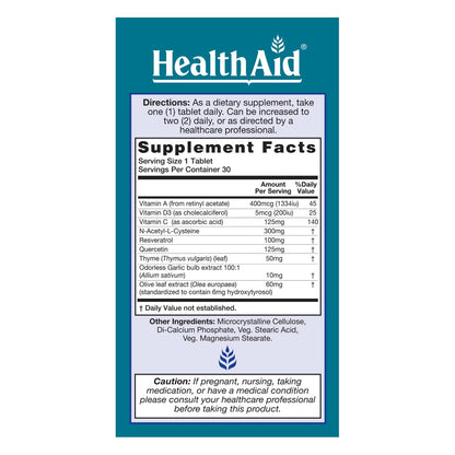 HealthAid LungForte 30 Tablets – Daily Antioxidant Lung Support with NAC, Resveratrol, Olive Leaf, Thyme & Vitamins A, C & D3 – Vegetarian, Non‑GMO HealthAidBuy Supplements Australia