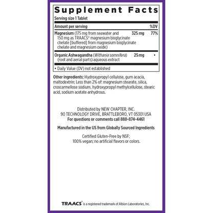 New Chapter Magnesium + Ashwagandha Supplement, 325 mg with Magnesium Glycinate for Muscle Relaxation & Recovery, Heart, Nerve & Bone Health, 2.5X Absorption, Non-GMO - 30 ct (1 Month Supply) New ChapterBuy Supplements Australia