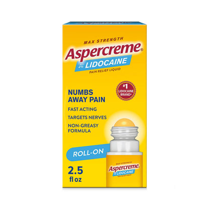 Aspercreme Odor Free Max Strength Lidocaine Pain Relief Liquid with Roll-On No Mess Applicator, 2.5 oz. AspercremeBuy Supplements Australia