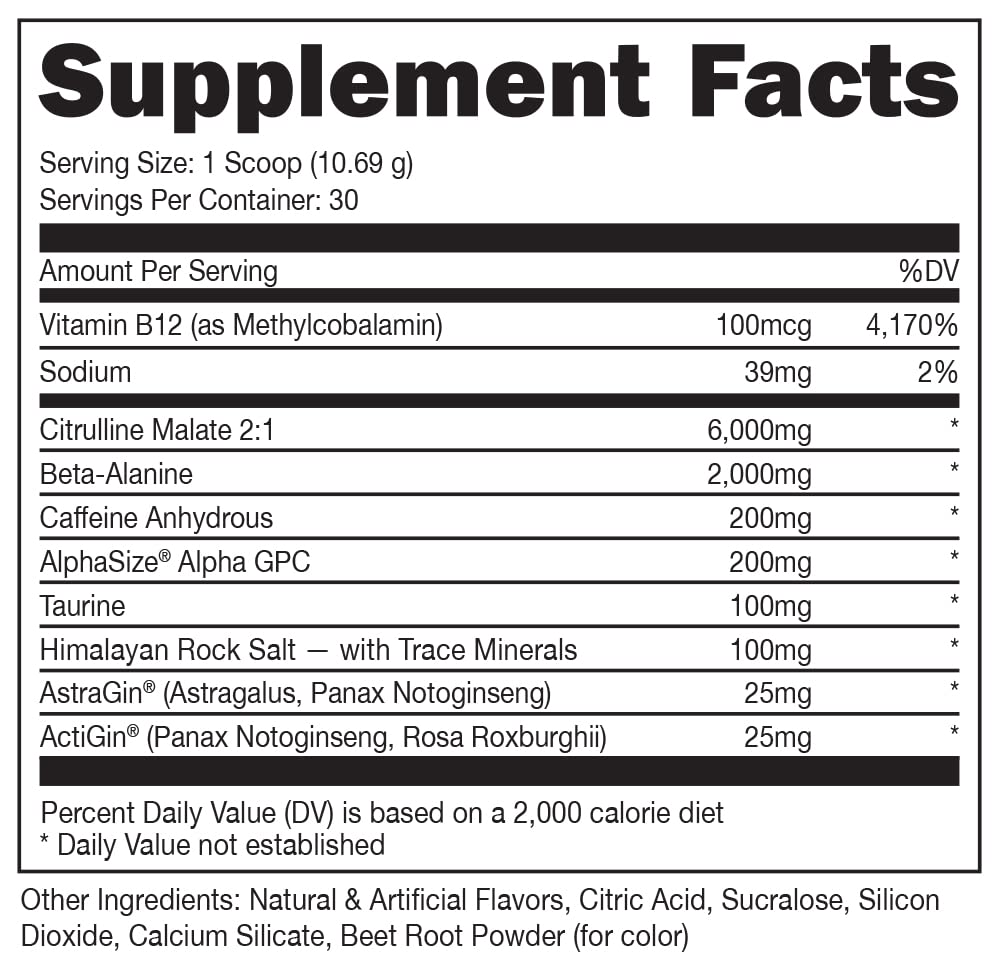 Bucked Up Pre Workout - Best Tasting - 6 Grams Citrulline, 2 Grams Beta Alanine Non Proprietary Blend, Powder (Strawberry Kiwi)