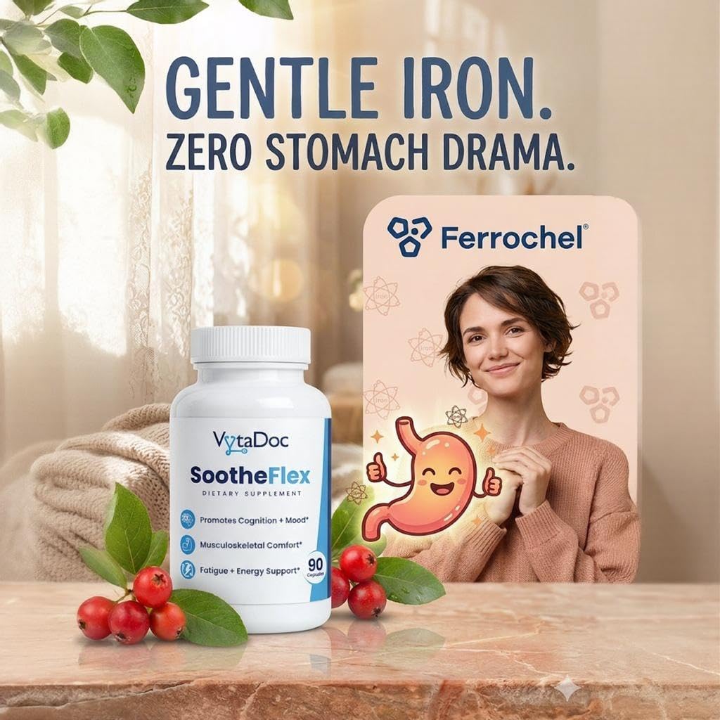 VytaDoc SootheFlex Joint, Energy & Mood Support for Women | Turmeric 900mg, Ferrochel® Iron, Magnesium Malate, Vitamin D3, Ginger, Selenium | 90 Capsules | Gentle Iron — Easy on Digestion VytaDocBuy Supplements Australia