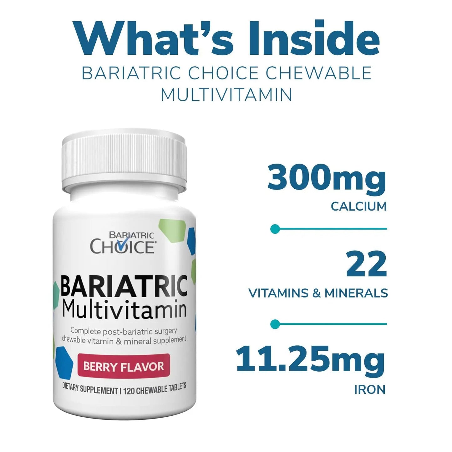 Bariatric Choice My Bariatric Chewable Multivitamin with Iron & 300mg Calcium, Berry (120ct) Bariatric ChoiceBuy Supplements Australia