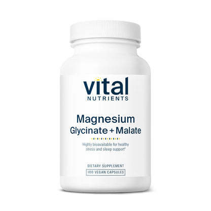 Vital Nutrients Magnesium Glycinate + Malate - 120mg Vegan Magnesium Supplement for Women and Men - Muscle, Heart, Bone Support* - Promotes Relaxation