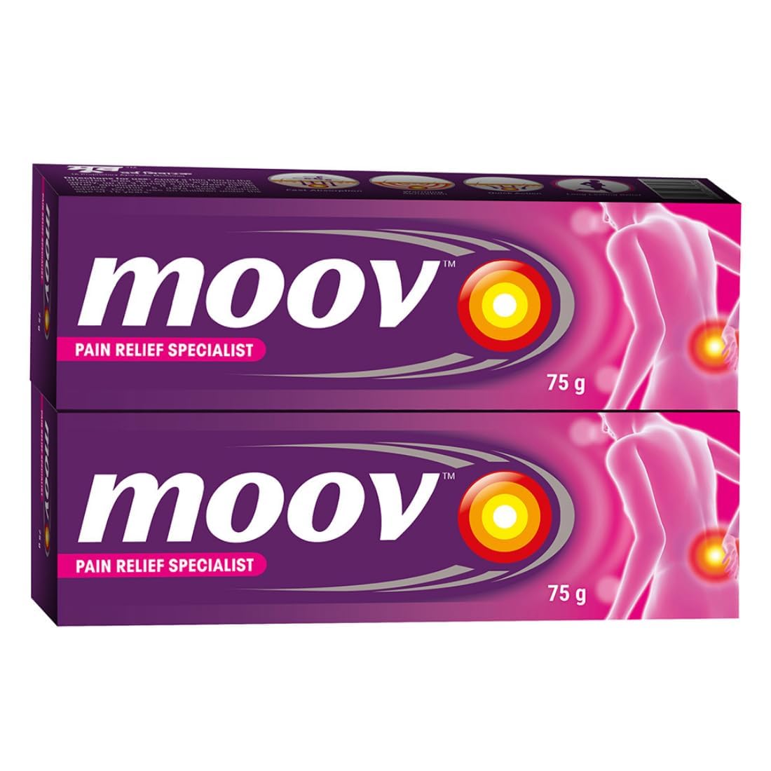 Moo'v Fast Relief Cream - 75g | Suitable for Back, Muscle, Joint, Knee | 100% Ayurvedic Formula | Suitable for Sports & Gym Related Injuries (Pack of 2) GenericBuy Supplements Australia