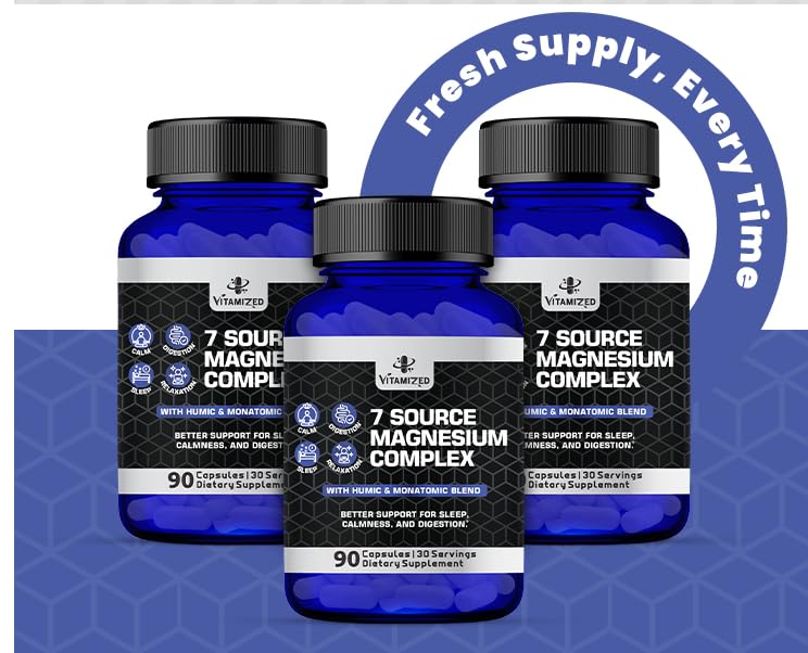 Magnesium Complex for Sleep, Relaxation, Digestion & Calm – Magnesium Glycinate, Citrate, Bisglycinate, Carbonate, Malate, Orotate, Taurate, + Humic/Fulvic for High Absorption - 90 ct. VITAMIZEDBuy Supplements Australia