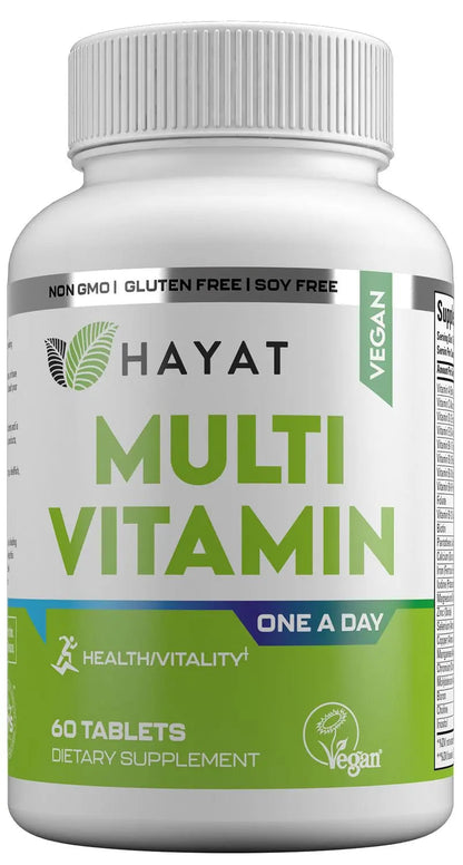 HAYAT Vitamins Vegan Natural Multivitamin, Daily Vitamins with Vitamin A, C, D, E, B1, B2, B3, B6, B12, Biotin, Zinc and More, 2 Month Supply, All Natural HAYAT