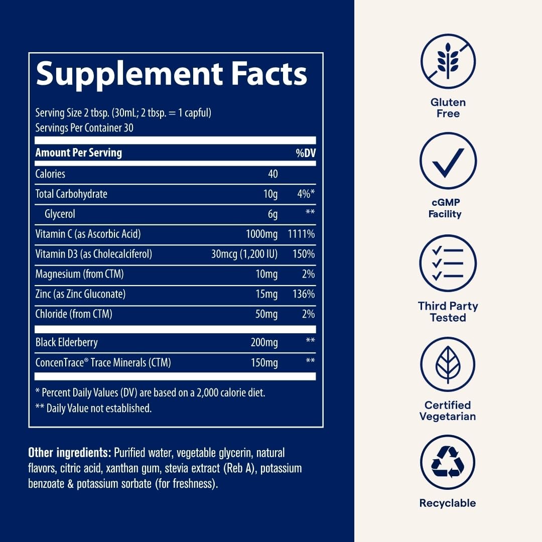 Trace Minerals Immunity+ - Liquid Supplement for Healthy Body & Immune Support - Elderberry Multivitamin - Formulated with Ionic Trace Minerals - Sugar-Free - Mixed Berry - 30 fl oz (30 Servings) Trace MineralsBuy Supplements Australia