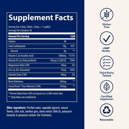 Trace Minerals Immunity+ - Liquid Supplement for Healthy Body & Immune Support - Elderberry Multivitamin - Formulated with Ionic Trace Minerals - Sugar-Free - Mixed Berry - 30 fl oz (30 Servings) Trace MineralsBuy Supplements Australia