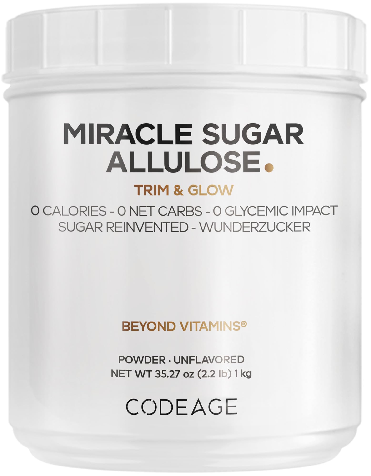 Codeage Miracle Sugar Allulose Powder - All-purpose Zero Calorie Allulose Sweetener, +3 Month Supply - 0 Net-Carbs - Rare Sugar Alternative to Stevia, Aspartame & Liquid - Non-GMO - 35.27 Oz CodeageBuy Supplements Australia