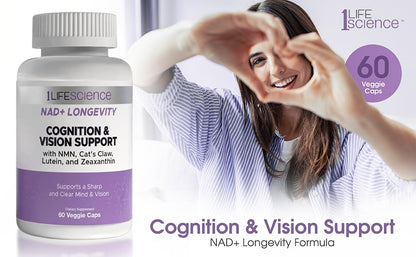 1LifeScience Cognition & Vision Support Supplement – NMN, Lion’s Mane, Cat’s Claw, Apigenin, PQQ & Lutein – NAD+ Support Formula – cGMP Made in USA – 60 Caps 1LifeScienceBuy Supplements Australia