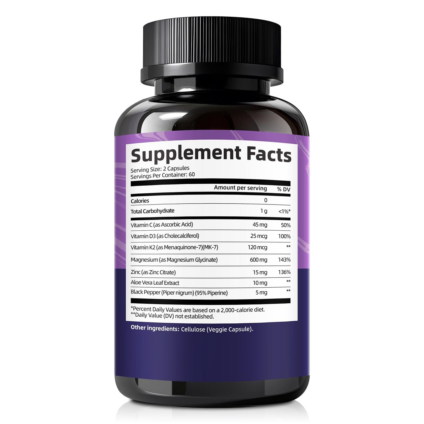 Magnesium Glycinate 600mg Vitamin D3 K2 Supplement with Vitamin C, Zinc, & Aloe Vera - Bone Support, Energy & Mood Manage & Sleep Health for Men & Women, Non-GMO, Vegan, 120 Capsules FemmetraBuy Supplements Australia