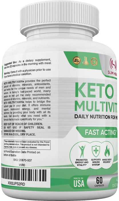 Keto Multivitamin for Women and Men - 35 Potent, Pure Ingredients - Vitamin C, Vitamin D, Vitamin A, Vitamin E and Zinc for Immune Support Slim Heat