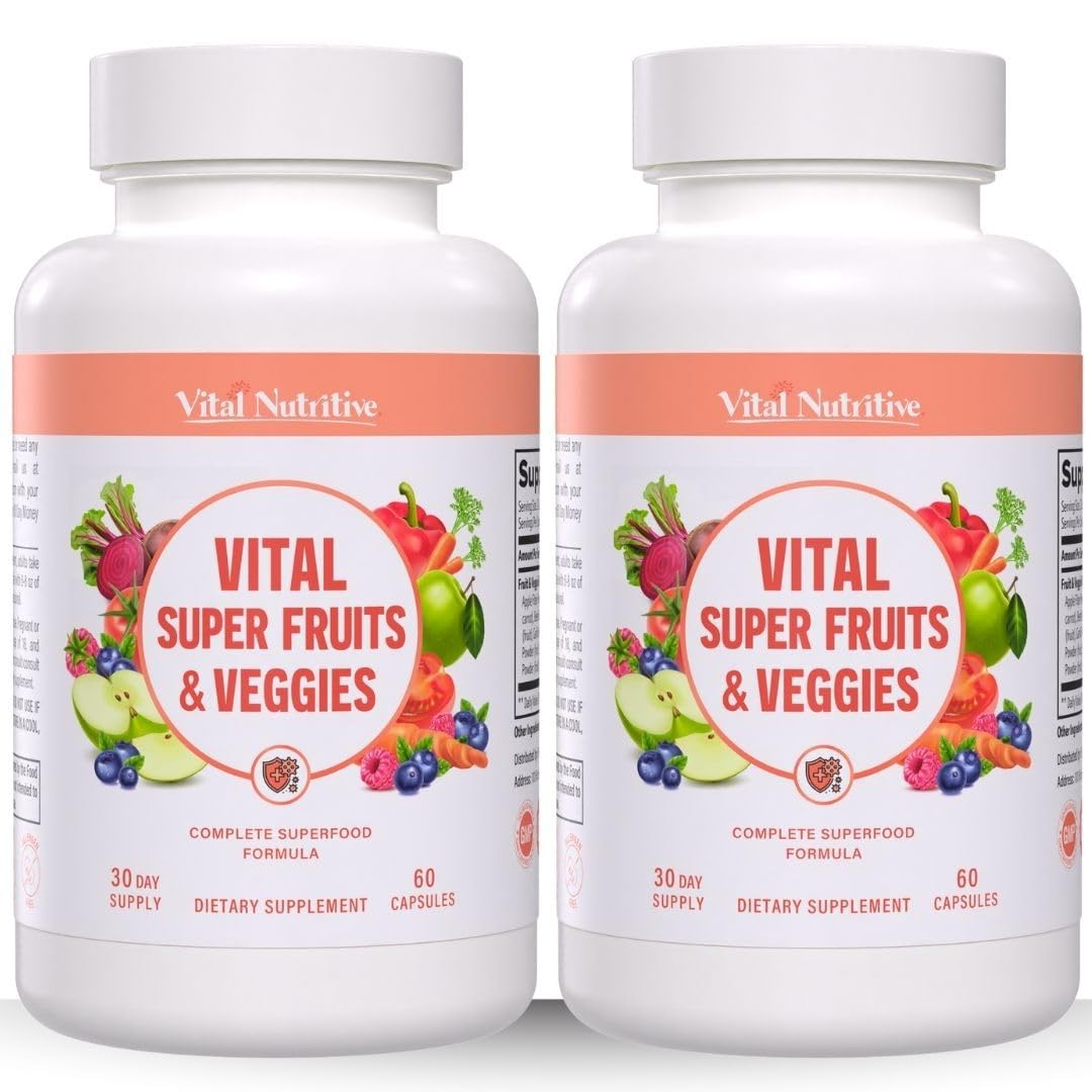 Vital Super Fruits & Veggies - Daily Superfood Capsules for Adults - Fruit & Vegetable Supplements to Boost Immunity & Energy - 2-in-1 Formula for Overall Wellness VITAL NUTRITIVEBuy Supplements Australia