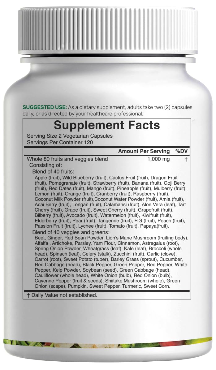 Nature’s Fruits & Veggies Supplement, 240 Veggie Capsules – 80 Whole Food Superfoods for Daily Balance – 40 Fruits with 40 Vegetables and Greens – Non-GMO, Gluten Free DEAL SUPPLEMENTBuy Supplements Australia