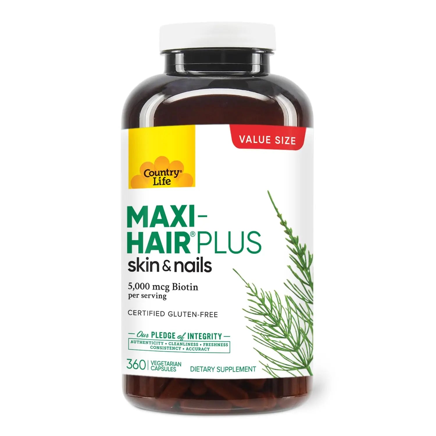Country Life Maxi-Hair Plus 5000 mcg Biotin, 360 Capsules, Certified Gluten Free, Certified Vegetarian Country LifeBuy Supplements Australia