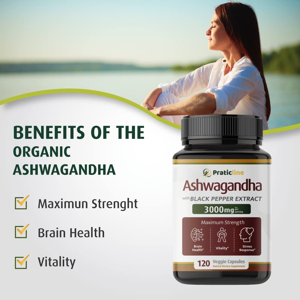 PRATIC LINE Ashwagandha Capsules 3,000 mg - 120 Vegan Cap Made with Organic PRATIC LINEBuy Supplements Australia