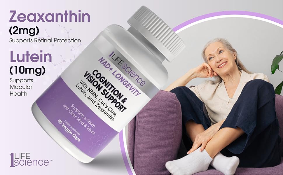 1LifeScience Cognition & Vision Support Supplement – NMN, Lion’s Mane, Cat’s Claw, Apigenin, PQQ & Lutein – NAD+ Support Formula – cGMP Made in USA – 60 Caps 1LifeScienceBuy Supplements Australia