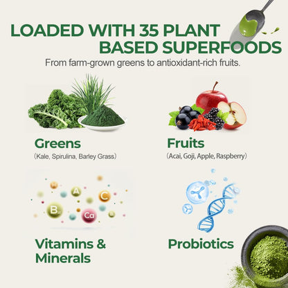 Hellomush Super Greens Powder Superfood, Daily Green Powder Supplement with Probiotics Drink Mix for Men & Women, Blend of Greens, Mushrooms, Vitamins, Probiotics and Cellular Nutrients HellomushBuy Supplements Australia