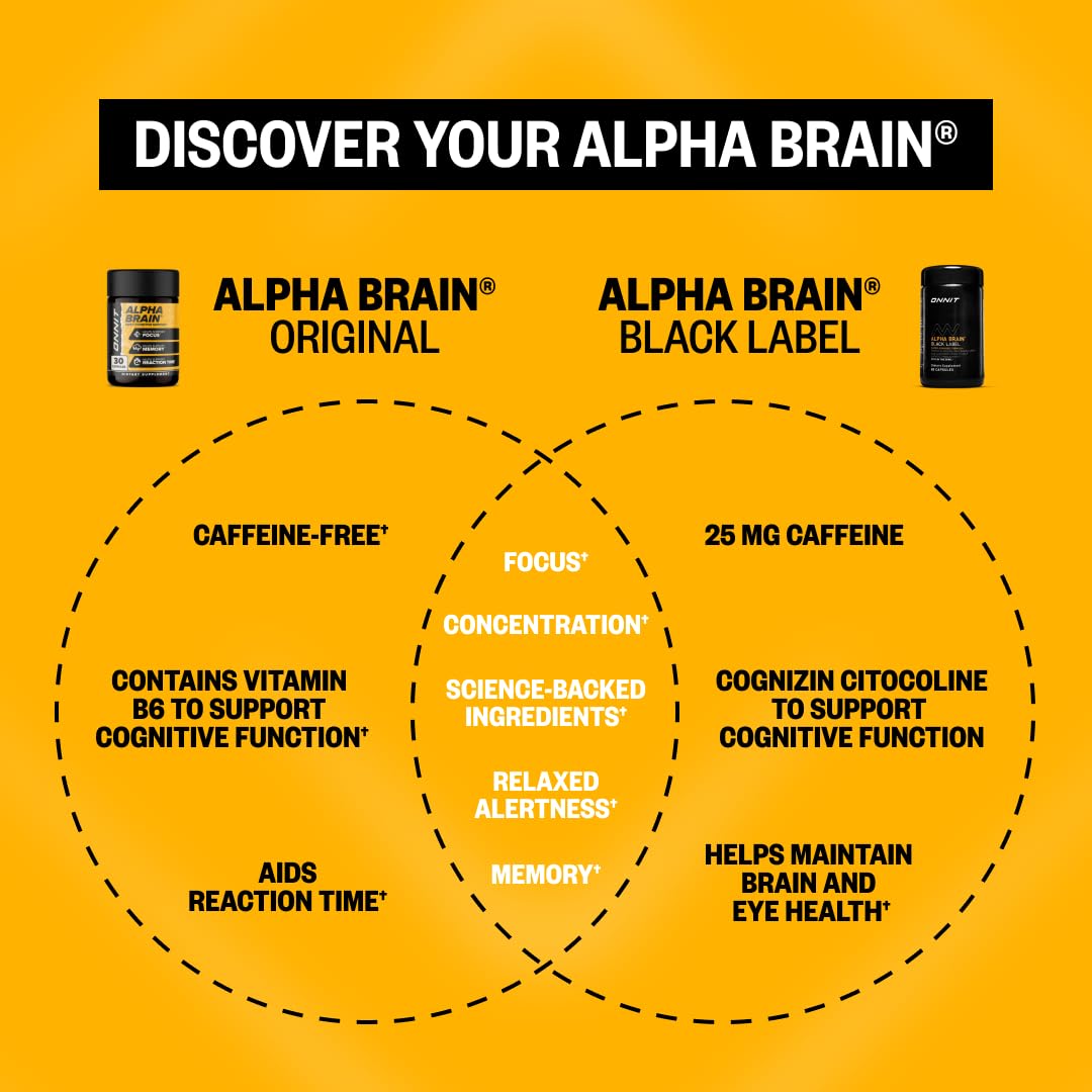 ONNIT Alpha Brain Black Label Capsules, IGEN Non-GMO Tested Citicoline Brain Supplement for Concentration and Memory, Lion’s Mane, Lutemax Lutein, L Theanine and Mucuna Pruriens, 80 Count ONNITBuy Supplements Australia
