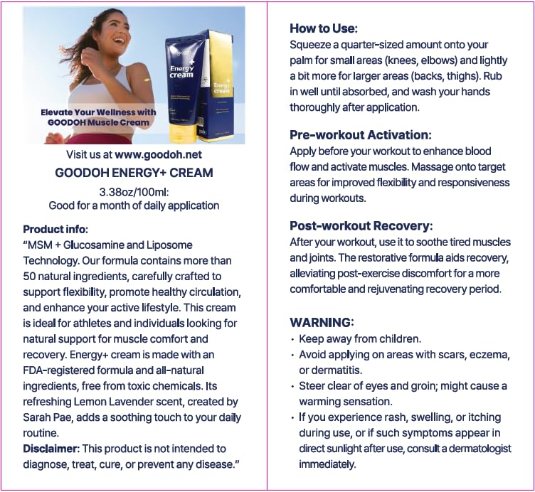 GOODOH Muscle & Joint Relief Cream with MSM (Dimethyl Sulfone), Glucosamine & Chondroitin – Fast Absorbing Cream for Muscle Pain, Joint Stiffness & Recovery – 3.38 oz GOODOHBuy Supplements Australia