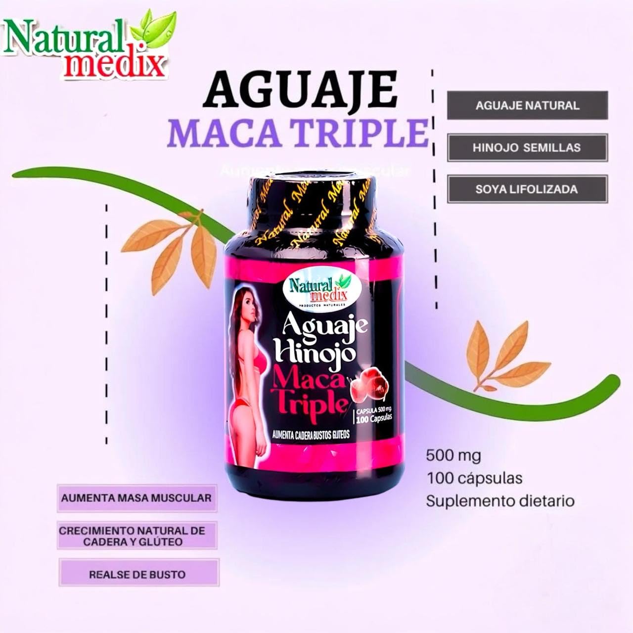 Natural medix Aguaje Hinojo Maca Triple (Maca Root Supplement) Premium 100 Capsules | Premium Botanical Blend for Feminine Balance & Confidence Natural medixBuy Supplements Australia
