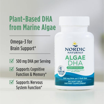 Nordic Naturals Algae DHA - 60 Soft Gels - 500 mg Omega-3 DHA - Certified Vegan Algae Oil - Plant-Based DHA - Brain, Eye & Nervous System Support - Non-GMO - 30 Servings Nordic NaturalsBuy Supplements Australia