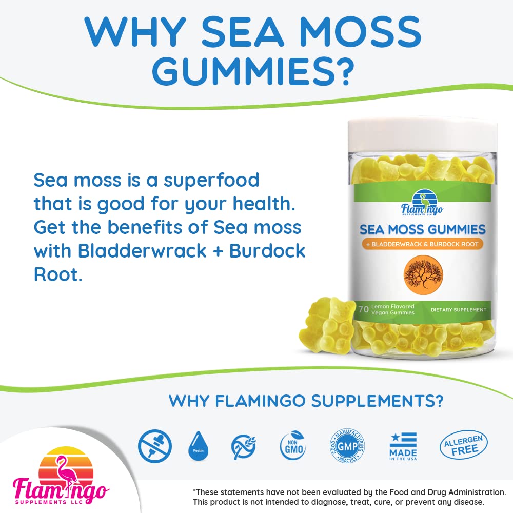 Sea Moss Gummies Plus Organic Bladderwrack and Burdock Root. Tasty Alternative to Sea Flamingo SupplementsBuy Supplements Australia
