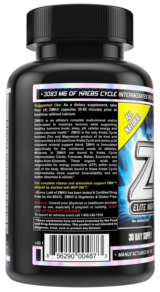 MST ZMK (Zinc & Magnesium as Krebs Chelates (as Citrate, Fumarate, Malate, Succinate, Alpha-Keto-Glutarate. With Mineral Support Blend & Trace Minerals. Support ATP, Sleep, Muscle Recovery, 120 V Caps MSTBuy Supplements Australia