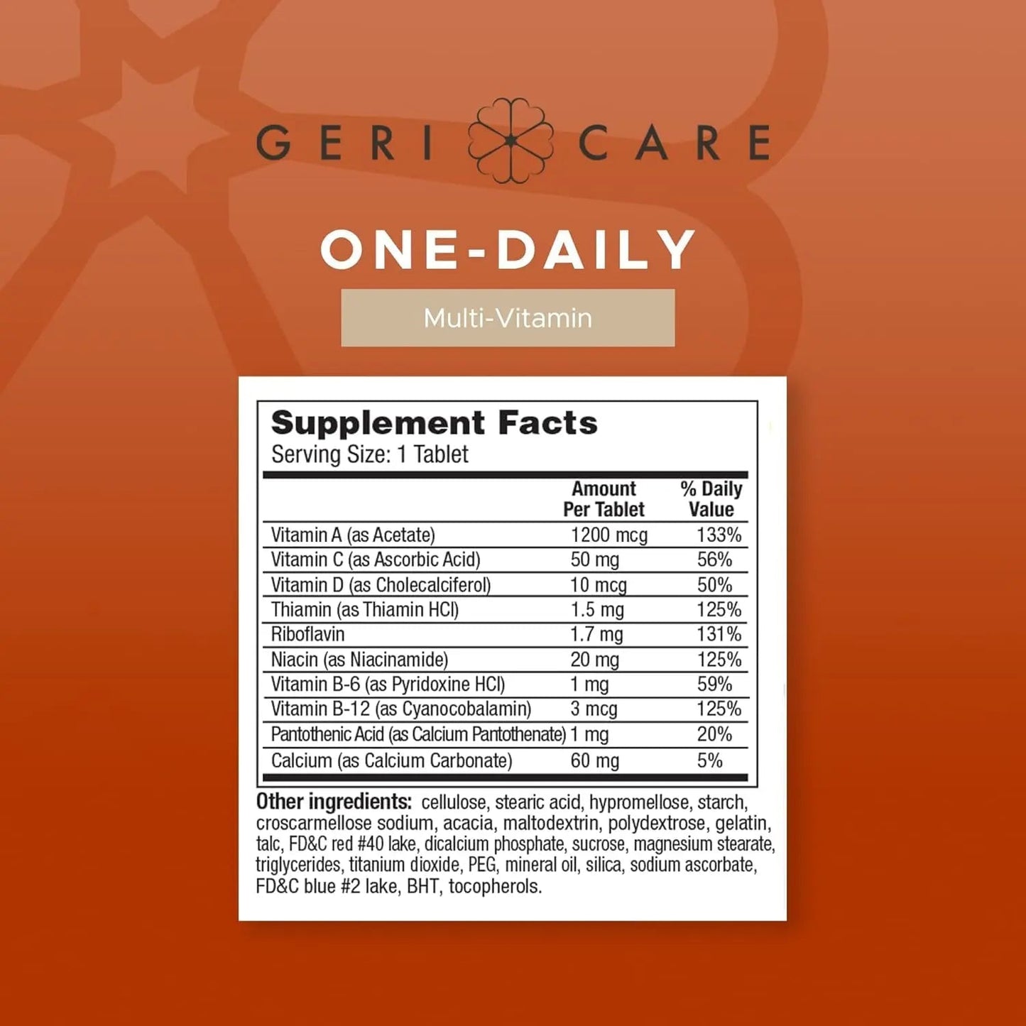 GeriCare One-Daily Multi-Vitamin Tablet, 100 Count Adult Multivitamin Supplement | Easy-to-Take Dietary Supplement with Vitamins A, C, D3, B, Calcium GeriCareBuy Supplements Australia