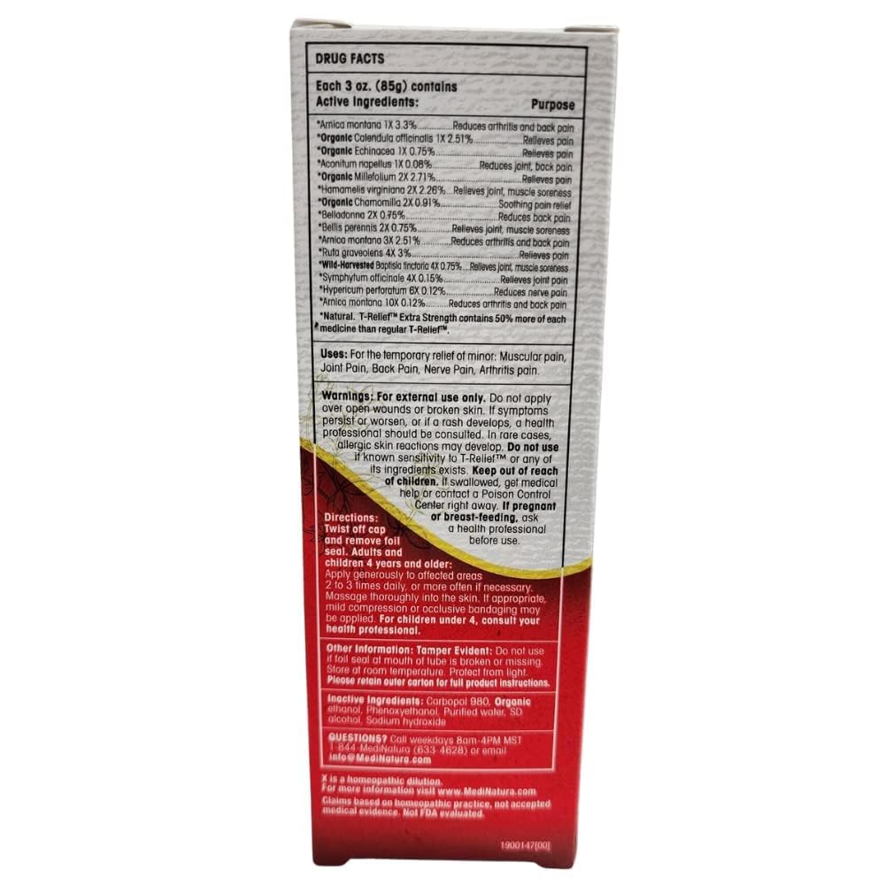 MediNatura T-Relief Extra Strength Gel Arnica +12 Natural Relieving Actives for Back Pain Joint Soreness Muscle Aches & Stiffness Whole Body Fast Acting Relief for Women & Men - 3 oz MediNaturaBuy Supplements Australia